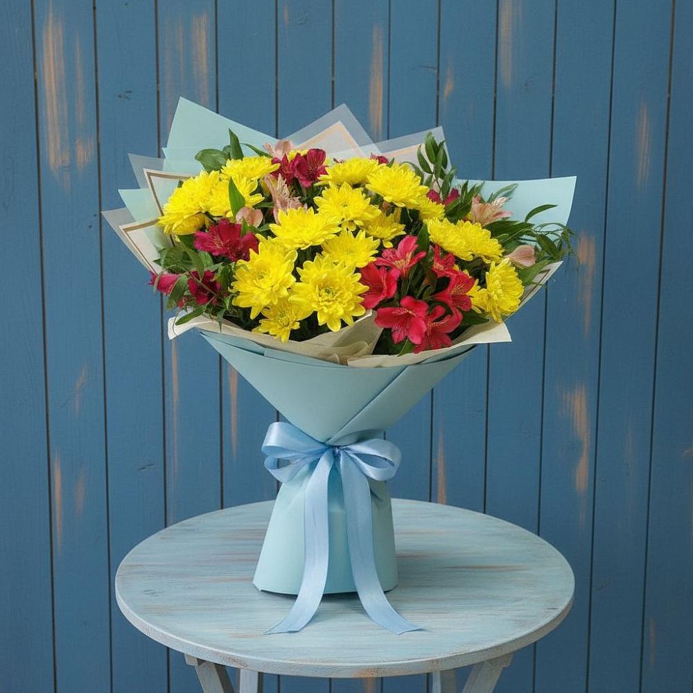 Букет цветов из: Альстромерии и Хризантемы в Поздняково