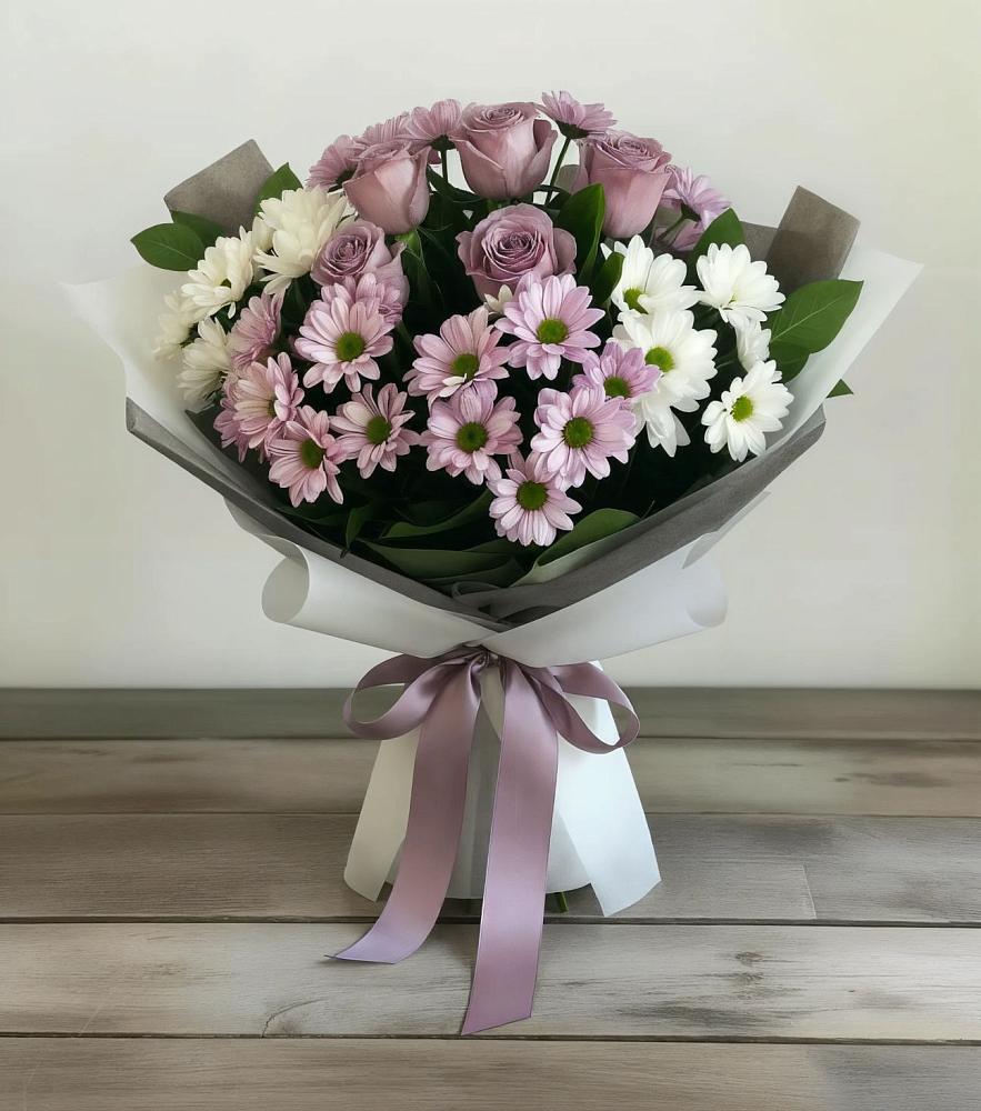 Букет цветов из: Хризантемы и Розы в Поздняково