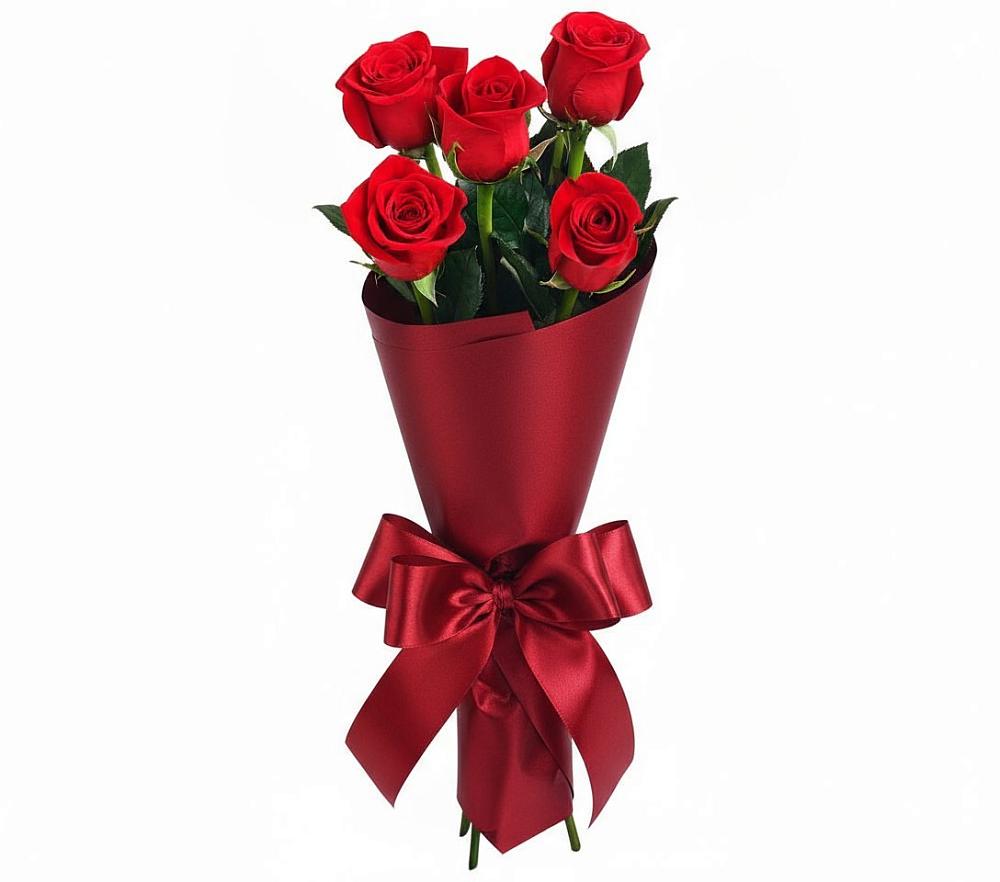 Букет 5 Красных роз Эдлесс Лав в Поздняково