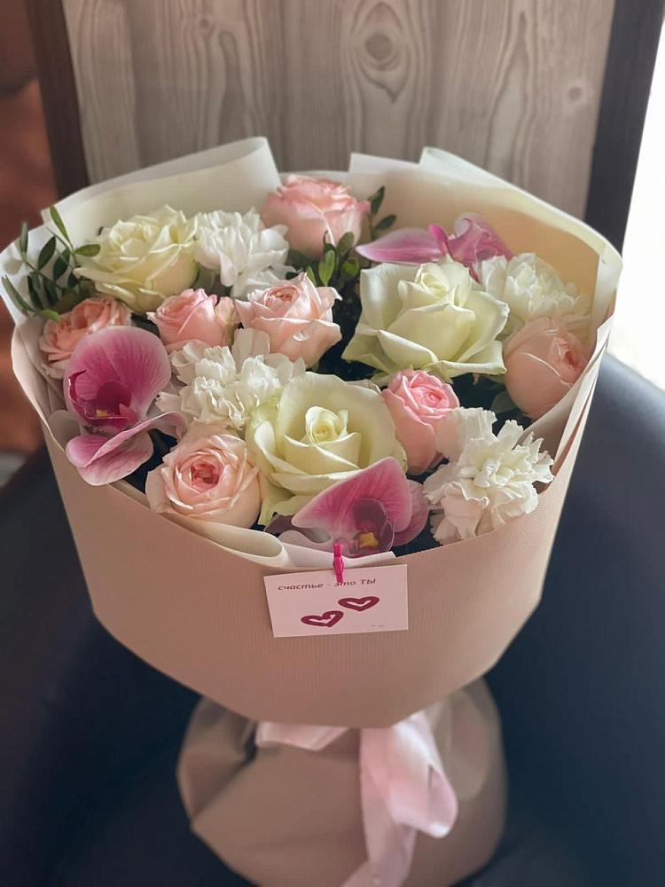 Букет цветов из: Орхидеи, Розы и Гвоздики в Поздняково