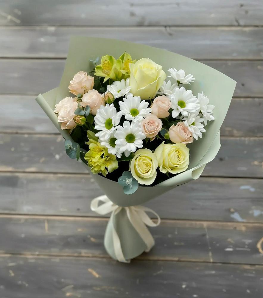 Букет цветов из: Альстромерии, Розы и Хризантемы в Поздняково