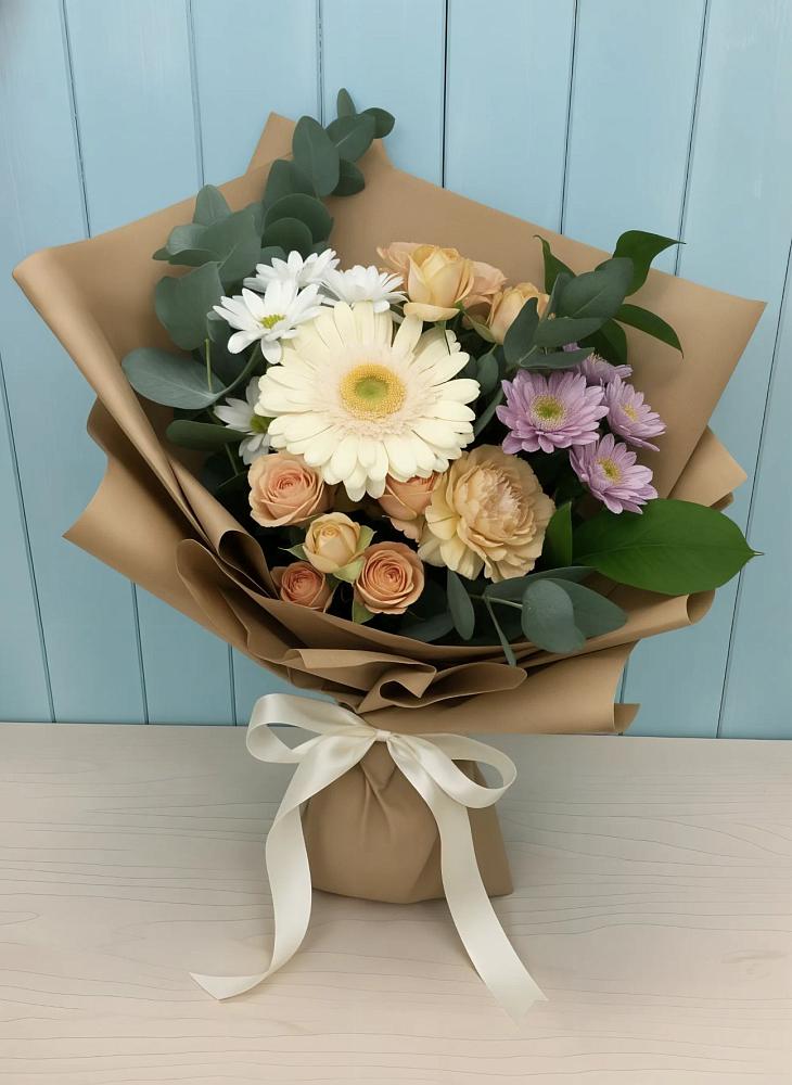 Букет цветов из: Герберы и Хризантемы в Поздняково