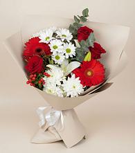 Букет цветов из:  Розы, Хризантемы, Герберы и Лилии в Поздняково