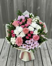 Букет цветов из:  Альстромерии, Гвоздики, Розы и Хризантемы в Поздняково