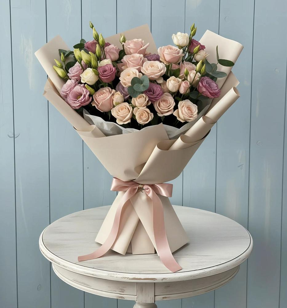 Букет цветов из: Розы и Лизиантусы в Поздняково