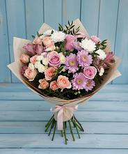 Букет цветов из:  Хризантемы, Розы и Альстромерии #REPLACE_PRED# Поздняково