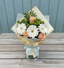 Букет цветов из:  Герберы, Розы и Хризантемы в Поздняково
