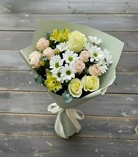 Букет цветов из:  Альстромерии, Розы и Хризантемы в Поздняково