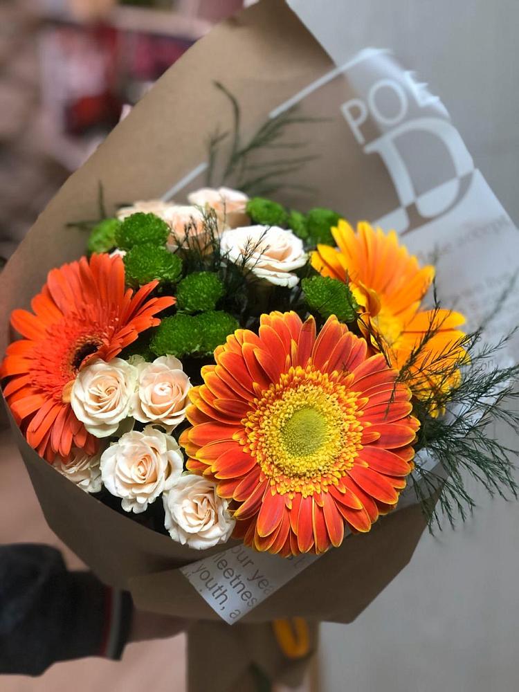 Букет цветов из: Герберы, Хризантемы и Розы в Поздняково