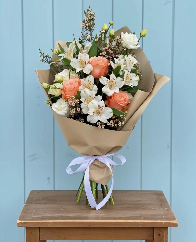 Букет цветов из: Альстромерии, Лизиантусы, Розы и Хризантемы в Поздняково